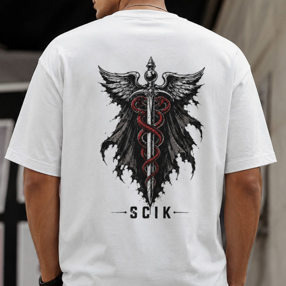 Caduceus | Unisex Oversized Classic T-Shirt | Dark Print on Light Tshirt