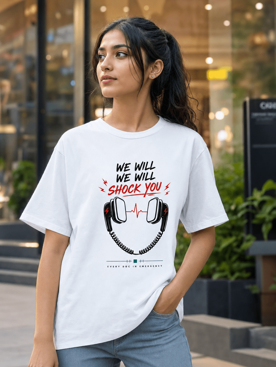 We Will Shock You | Unisex Stretch Tshirt | Dark Print on White