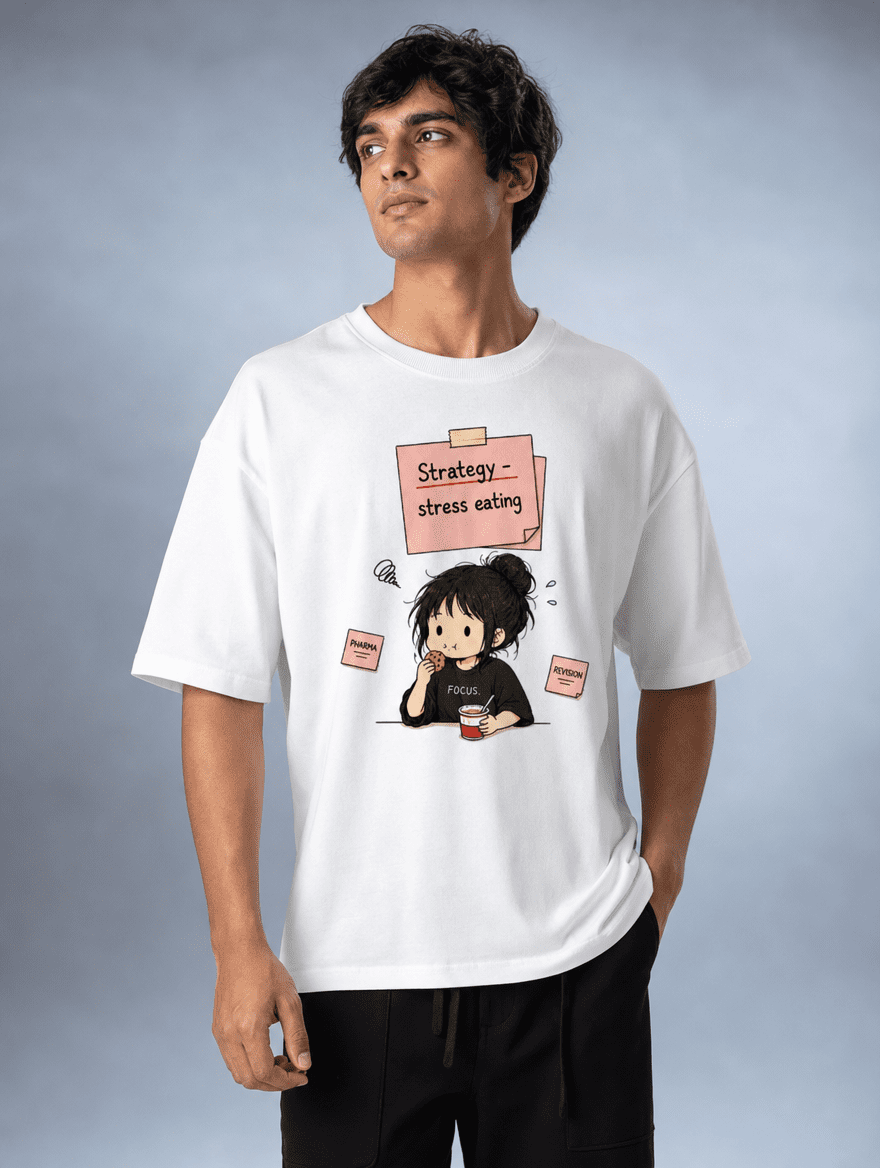 Stress Eating | Unisex Oversized Classic T-Shirt | Dark Print on Light Shirt