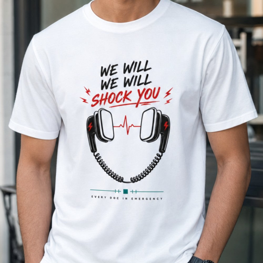 We Will Shock You | Unisex Stretch Tshirt | Dark Print on White